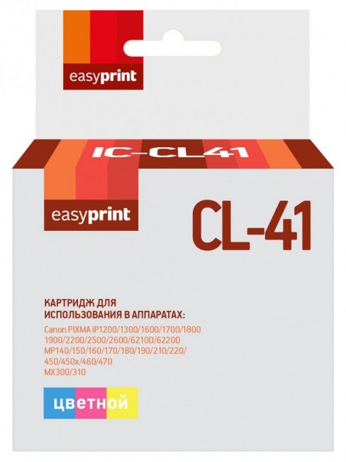 Струйный картридж EasyPrint CL-41 для принтеров Canon Pixma iP1200, iP1300, iP1600, iP1700, iP1800, MP190, MP210, MP450, MP450x, MP460, цветной, 312 страниц