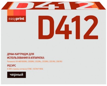 Фотобарабан EasyPrint KX-FAD412 для принтеров Panasonic KX-MB1900RU, KX-MB2000RU, KX-MB2020RU, KX-MB2030RU, KX-MB2051RU, KX-MB2061RU, черный, 6000 страниц