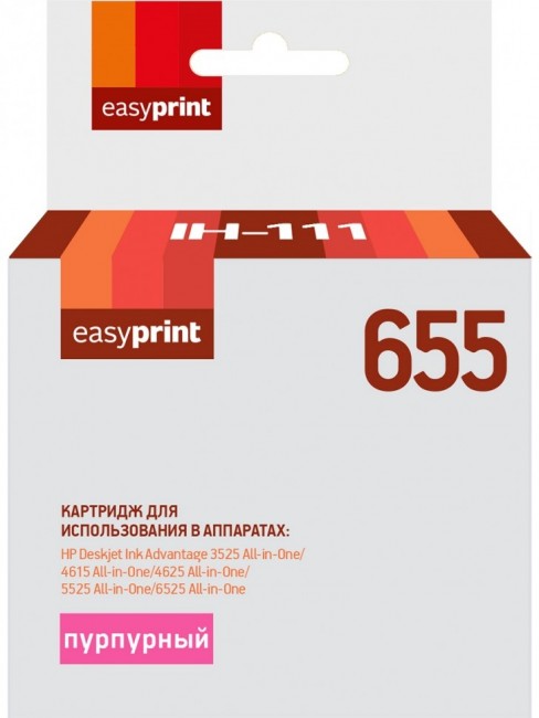 Струйный картридж EasyPrint CZ111A для принтеров HP DeskJet Ink Advantage 3525, 4615, 4625, 5525, 6525, пурпурный, 600 страниц