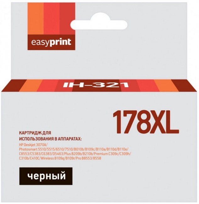 Струйный картридж EasyPrint CB321HE/CN684HE для принтеров HP Deskjet 3070A, 5510, C5383, D5463, Plus B209b, B210b, Premium C309c, C309h, черный, 800 страниц