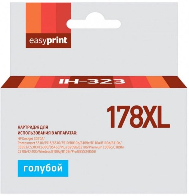 Струйный картридж EasyPrint CB323HE для принтеров HP Deskjet 3070A, 5510, C5383, C6383, D5463, Plus B209b, B210b, Premium C309c, C309h, голубой, 750 страниц