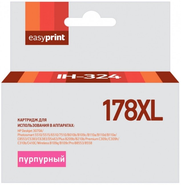 Струйный картридж EasyPrint CB324HE для принтеров HP Deskjet 3070A, 5510, C5383, C6383, D5463, Plus B209b, B210b, Premium C309c, C309h, пурпурный, 750 страниц