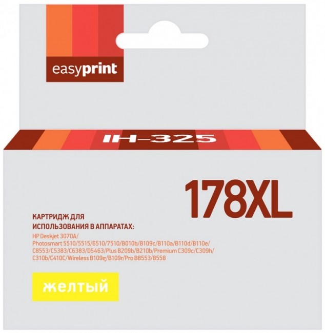 Струйный картридж EasyPrint CB325HE для принтеров HP Deskjet 3070A, 5510, C5383, C6383, D5463, Plus B209b, B210b, Premium C309c, C309h, желтый, 750 страниц