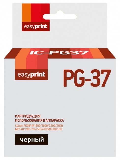 Струйный картридж EasyPrint PG-37 для принтеров Canon PIXMA iP1800, iP1900, iP2500, iP2600, MP140, MP190, MP210, MP220, MP470, MX300, MX310, черный, 220 страниц