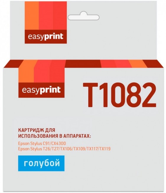 Струйный картридж EasyPrint C13T0922/T1082 для принтеров Epson Stylus C91, CX4300, T26, T27, TX106, TX109, TX117, TX119, голубой, 250 страниц