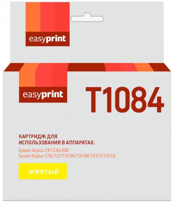 Струйный картридж EasyPrint C13T0924/T1084 для принтеров Epson Stylus C91, CX4300, T26, T27, TX106, TX109, TX117, TX119, желтый, 250 страниц