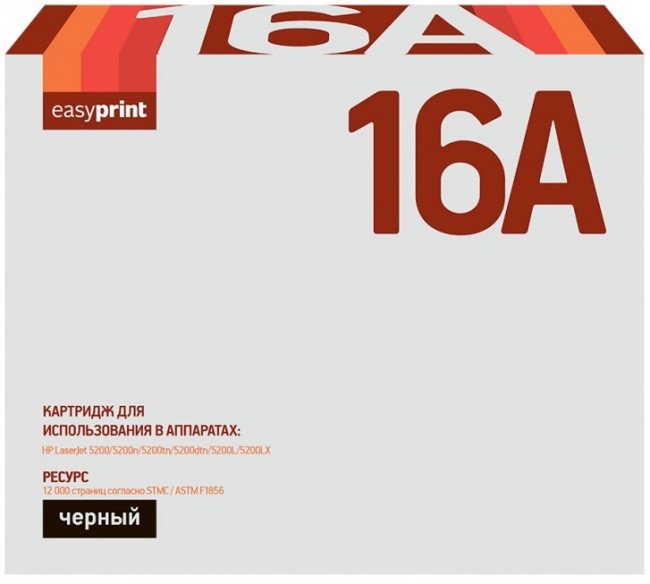 Лазерный картридж EasyPrint Q7516A для принтеров HP LaserJet 5200, 5200n, 5200tn, 5200dtn, 5200L, 5200LX, черный, 12000 страниц