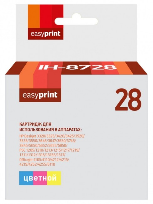 Струйный картридж EasyPrint C8728AE для принтеров HP Deskjet 3320, 3325, 3420, 3425, 3520, 5615, 6110, PSC 1210, цветной, 240 страниц