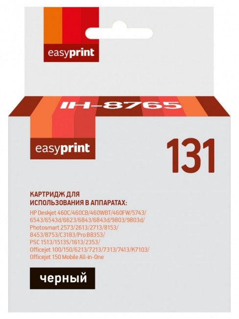 Струйный картридж EasyPrint C8765HE для принтеров HP Deskjet 460C, 5743, 6543, 6543d, 6623, 100, 150, 7213, 7313, 7413, K7103, B8353, черный, 480 страниц
